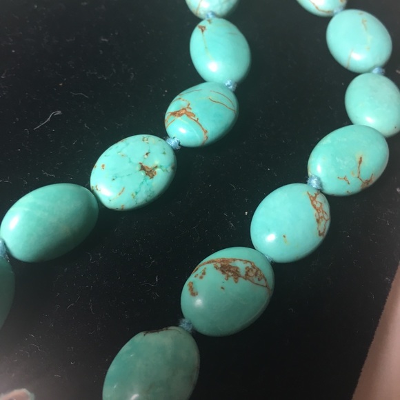 Double Strand Turquoise Silver Toggle Necklace - Picture 6 of 7